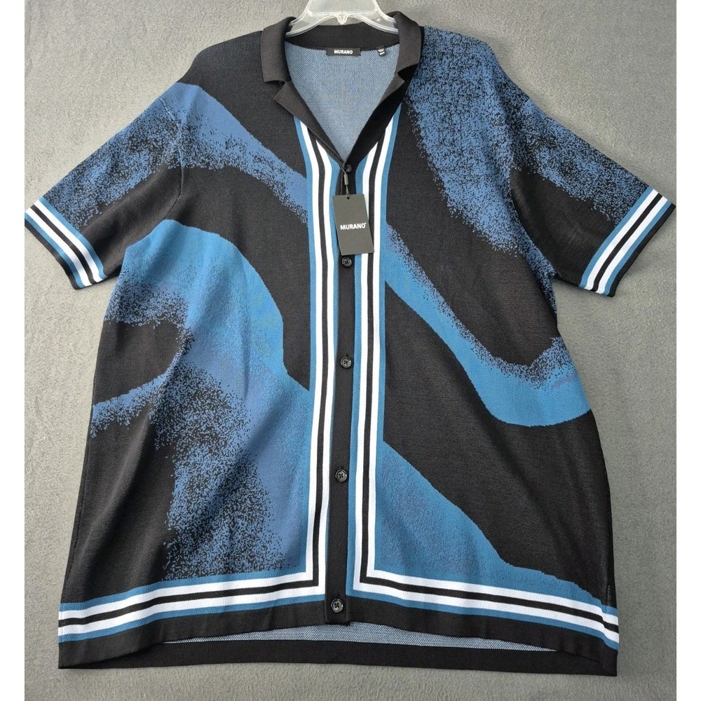 Murano Midnight Green 3XT Short Slv Camp Jacquard Shirt Abstract Print NWT $115
